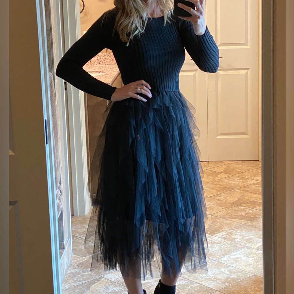 Black sweater dress with full toile skirt